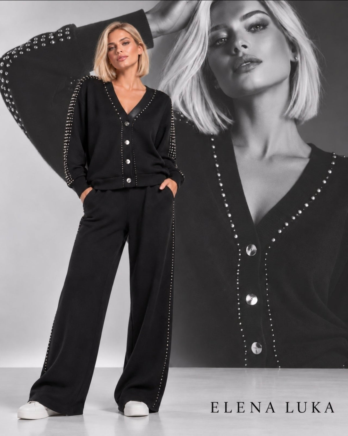 Elena Luka Black Studded Two-Piece Set