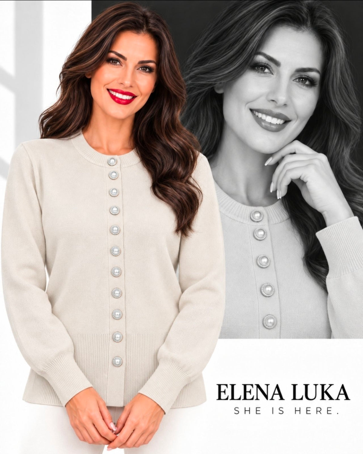 Elena Luka Élodie – Pearl Button Luxury Knit Cardigan