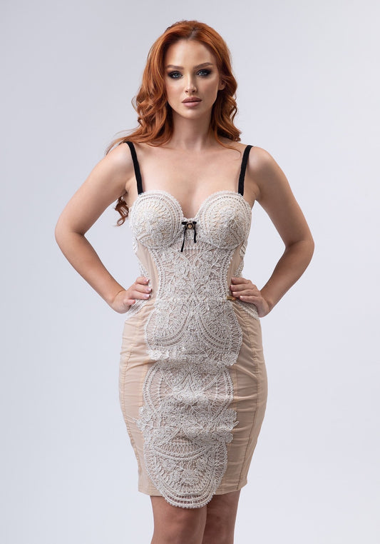 Beige dress with lace