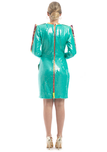 Ексклузивен коктел фустан со тиркизна и златна светилка