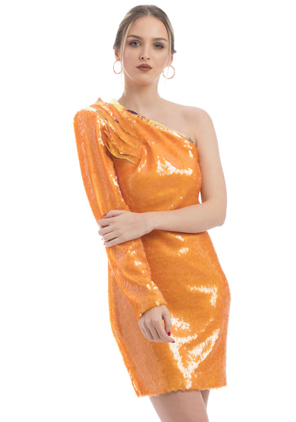 Ексклузивен фустан со светки со едно рамо