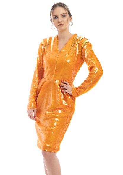 Ексклузивен коктел фустан со долги ракави Sequin