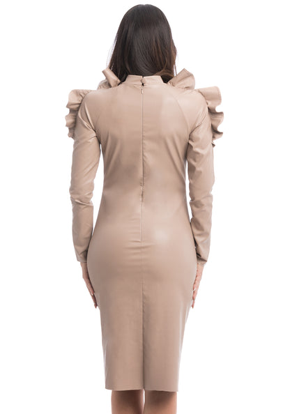 Фустан за забава со долги ракави од вештачка кожа