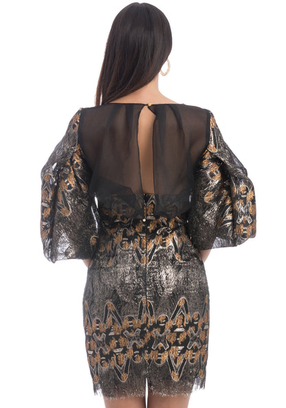 Коктел фустан од брокат и органза