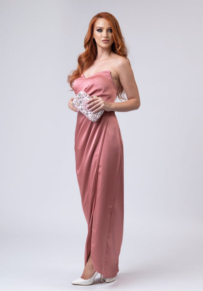 Долг корсетиран розов фустан