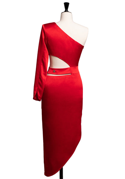 Црвен отсечен фустан