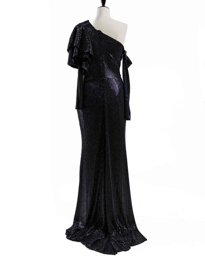 Долг светкав фустан со едно рамо