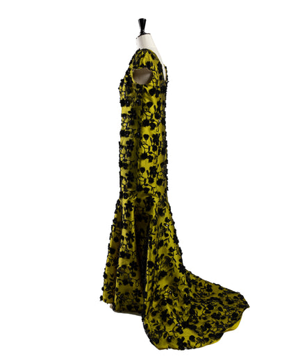 Yellow dress with black lase roses