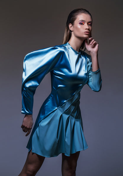 Електричен син фустан за забави