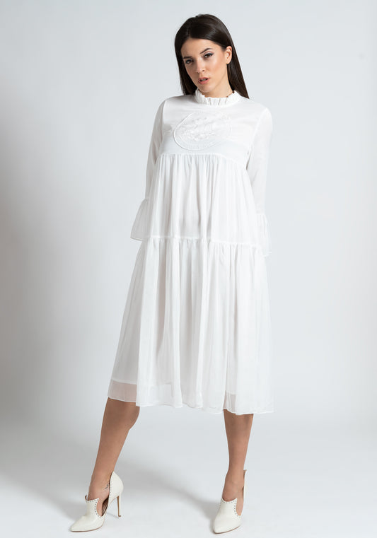 Embroidered Long White Dress