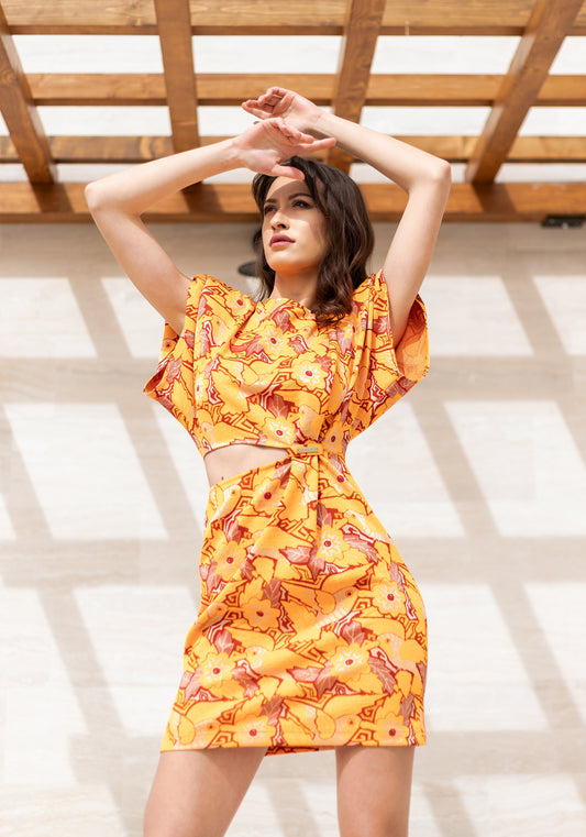 Safari-orange short spring dress