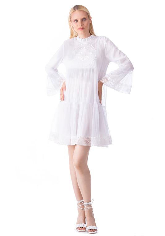 Embroidered Short White Tulle Dress
