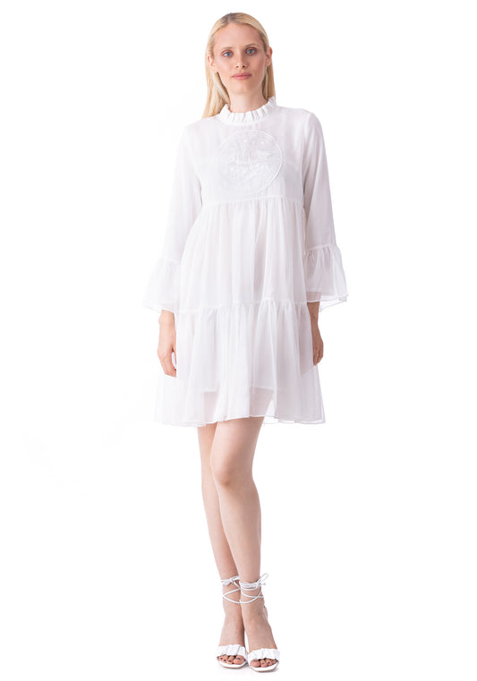 Embroidered Short White Dress