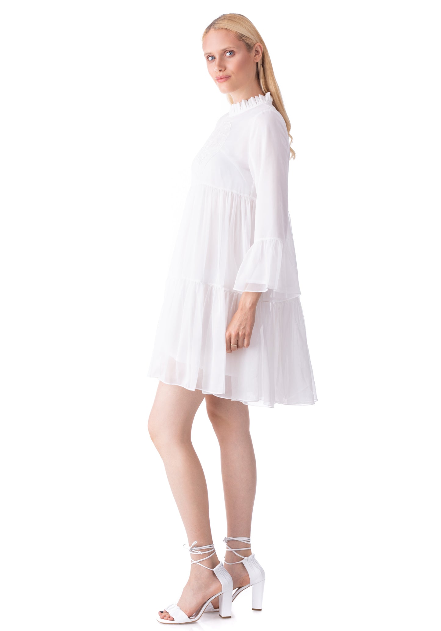 Embroidered Short White Dress