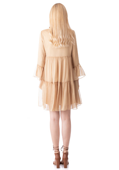 Извезен краток беж фустан