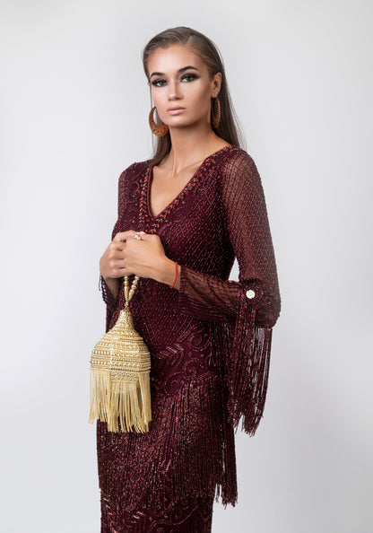 Темно црвен луксузен фустан