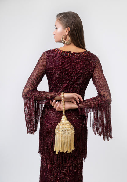 Темно црвен луксузен фустан