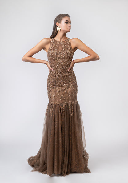 Кафеав луксузен фустан