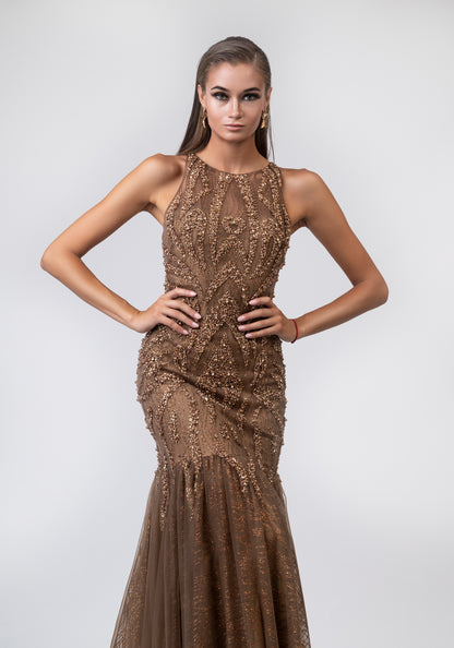 Кафеав луксузен фустан