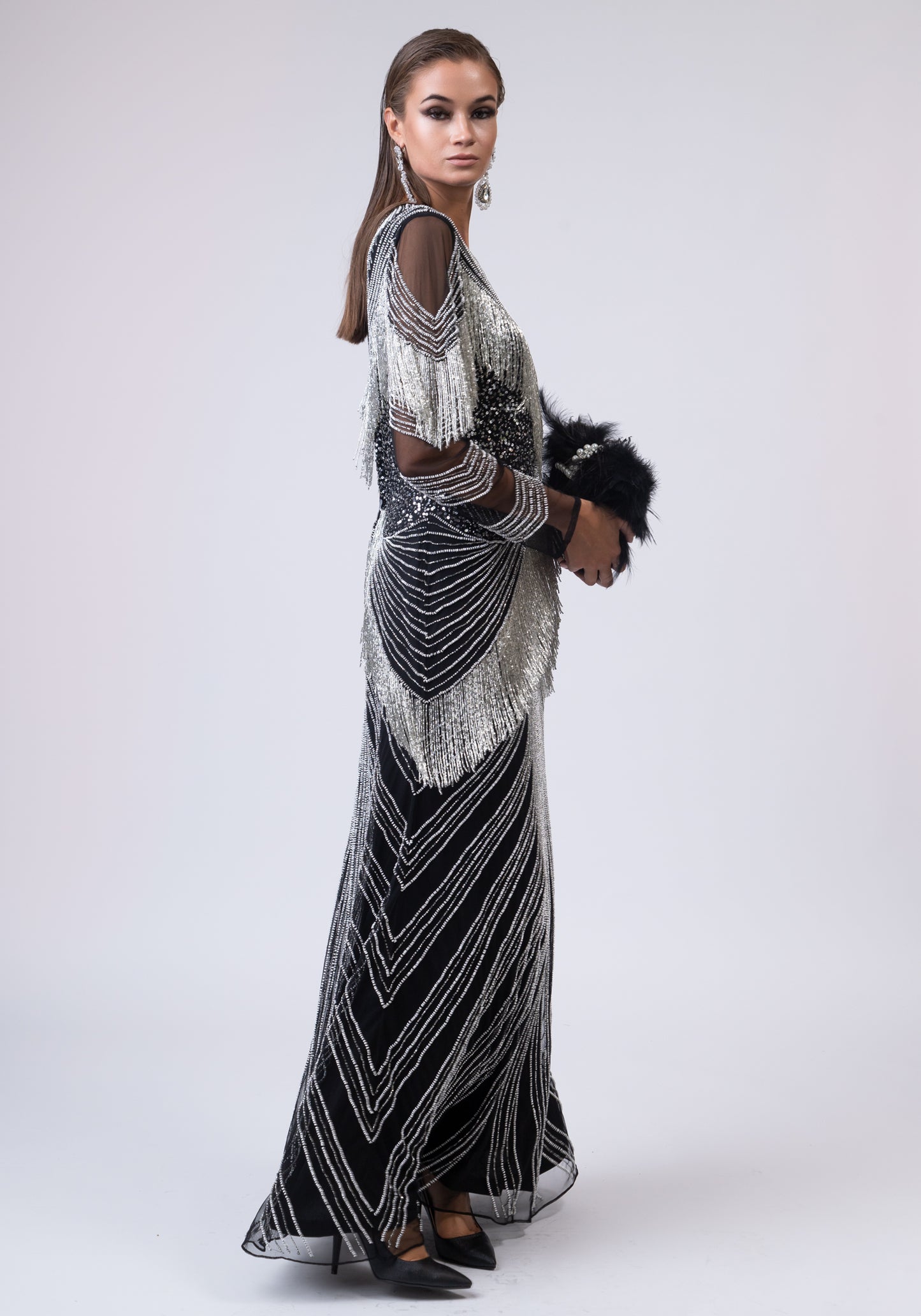 Black and silver long dress