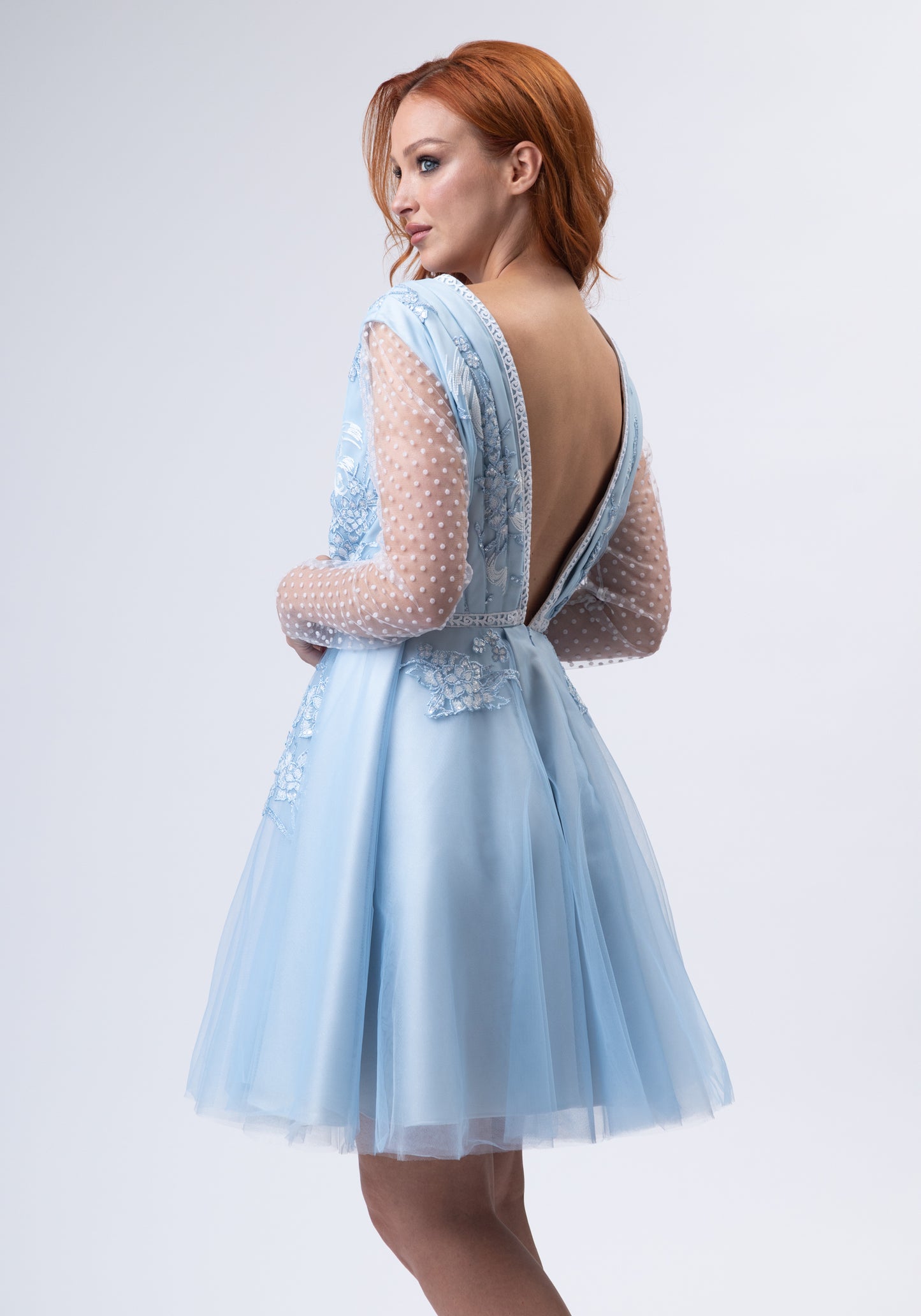 Short lace blue dress