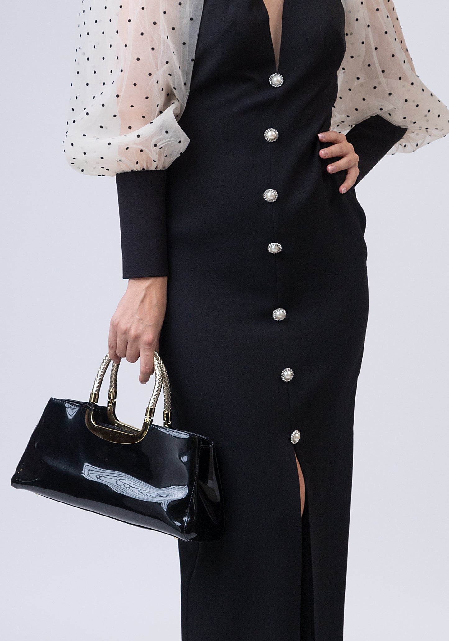 Glossy black luxury handbag